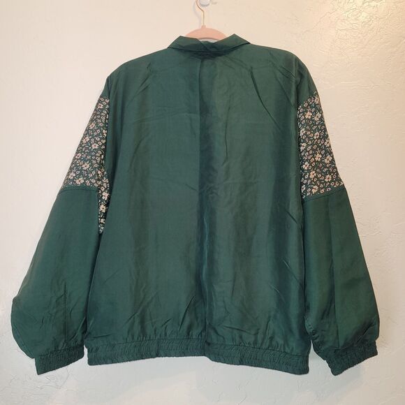 Silk Exchange Womens L Green Floral Silk Zip Jacket VTG Lightweight Windbreaker - Picture 2 of 7